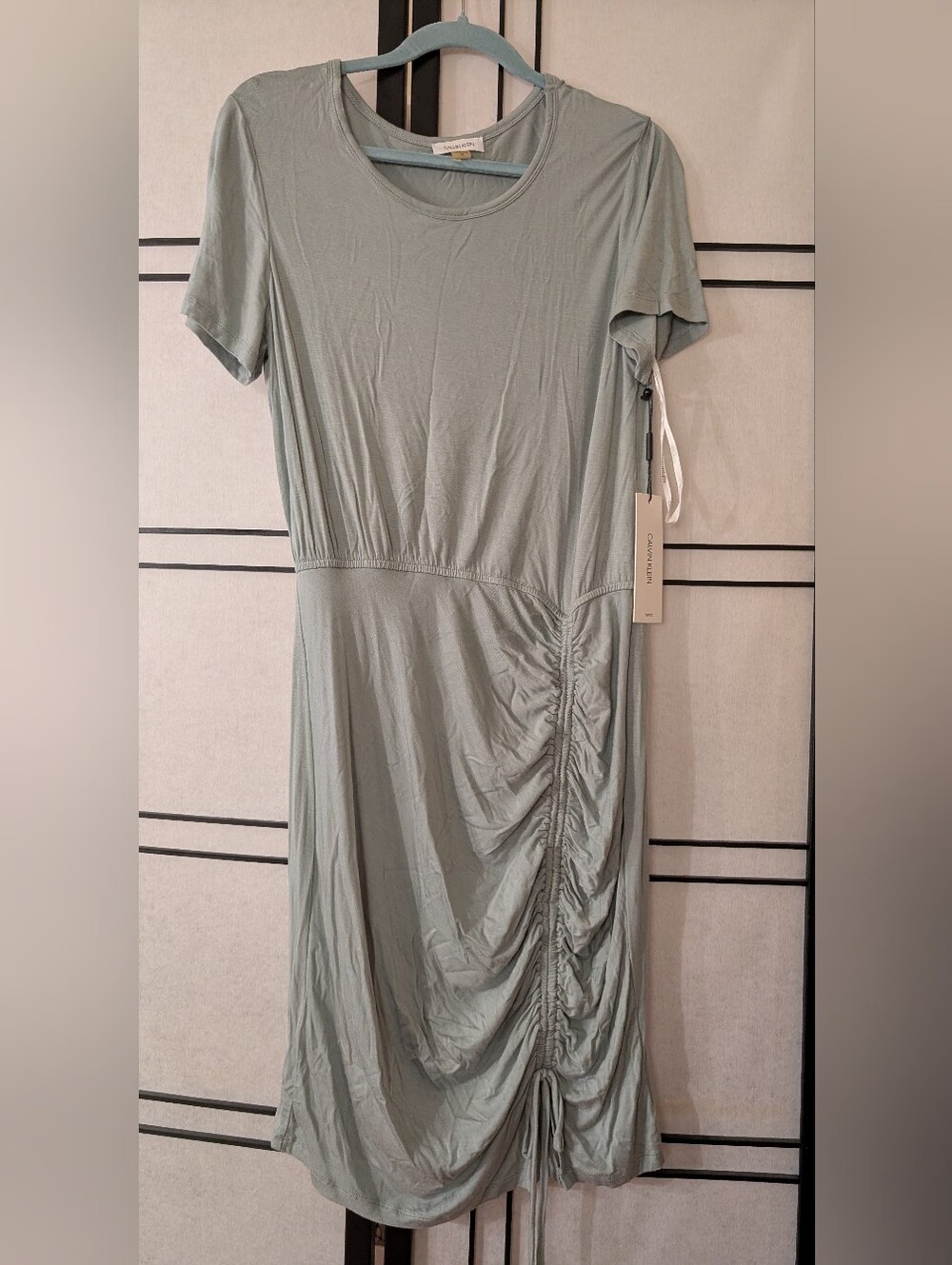 Calvin Klein Sage Green Ruched Short Sleeve Dress